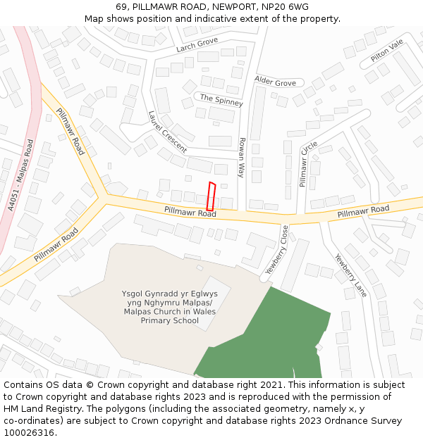 69, PILLMAWR ROAD, NEWPORT, NP20 6WG: Location map and indicative extent of plot