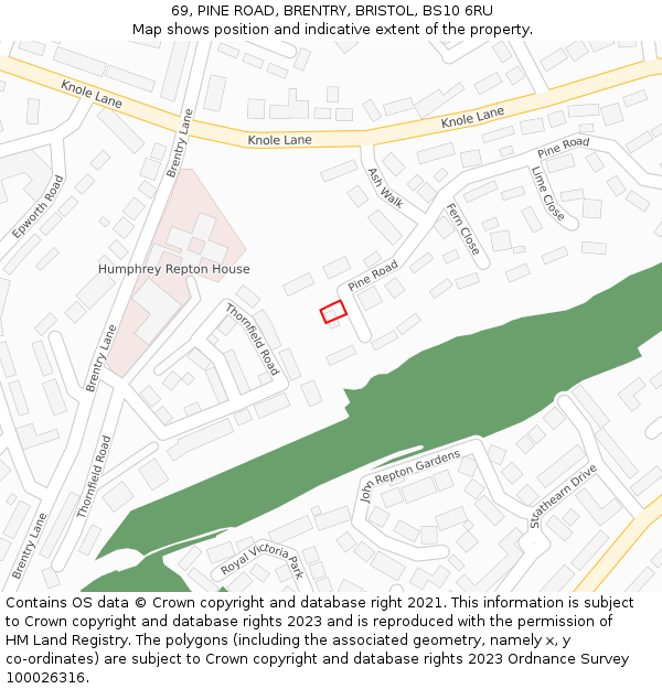 69, PINE ROAD, BRENTRY, BRISTOL, BS10 6RU: Location map and indicative extent of plot