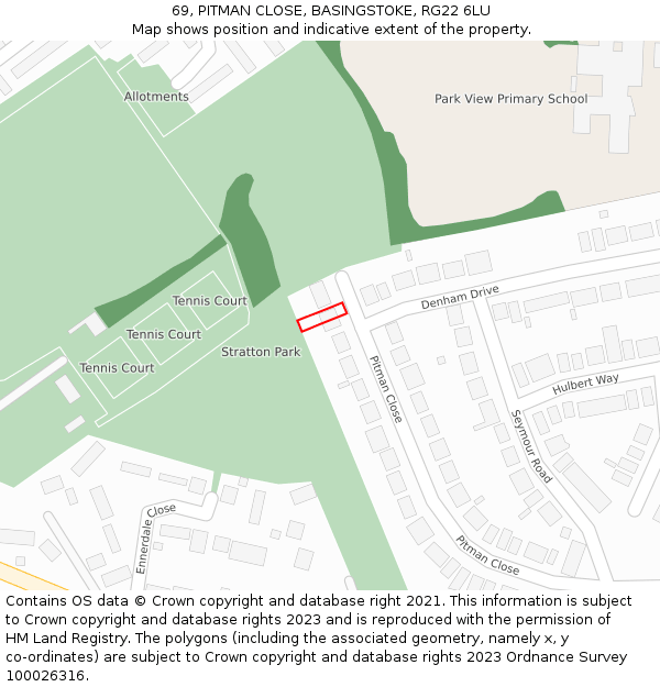 69, PITMAN CLOSE, BASINGSTOKE, RG22 6LU: Location map and indicative extent of plot