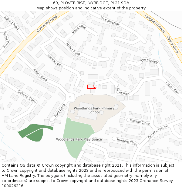 69, PLOVER RISE, IVYBRIDGE, PL21 9DA: Location map and indicative extent of plot