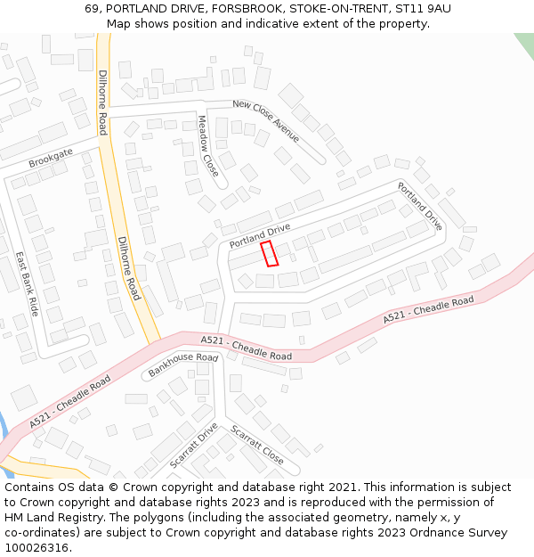 69, PORTLAND DRIVE, FORSBROOK, STOKE-ON-TRENT, ST11 9AU: Location map and indicative extent of plot