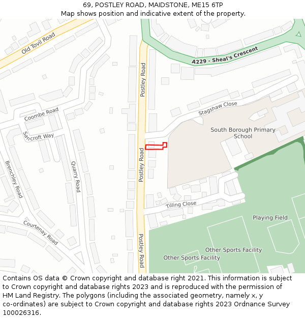 69, POSTLEY ROAD, MAIDSTONE, ME15 6TP: Location map and indicative extent of plot