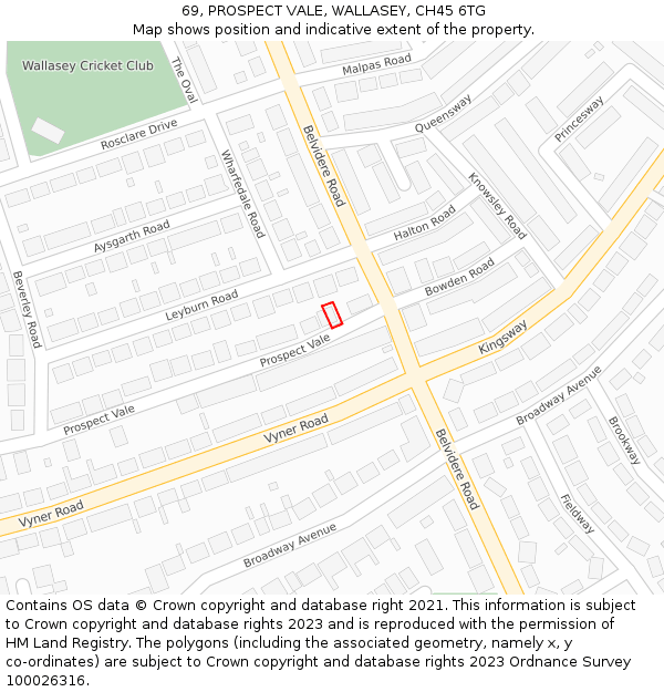 69, PROSPECT VALE, WALLASEY, CH45 6TG: Location map and indicative extent of plot