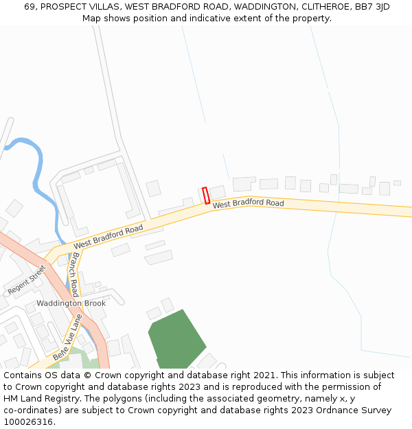 69, PROSPECT VILLAS, WEST BRADFORD ROAD, WADDINGTON, CLITHEROE, BB7 3JD: Location map and indicative extent of plot