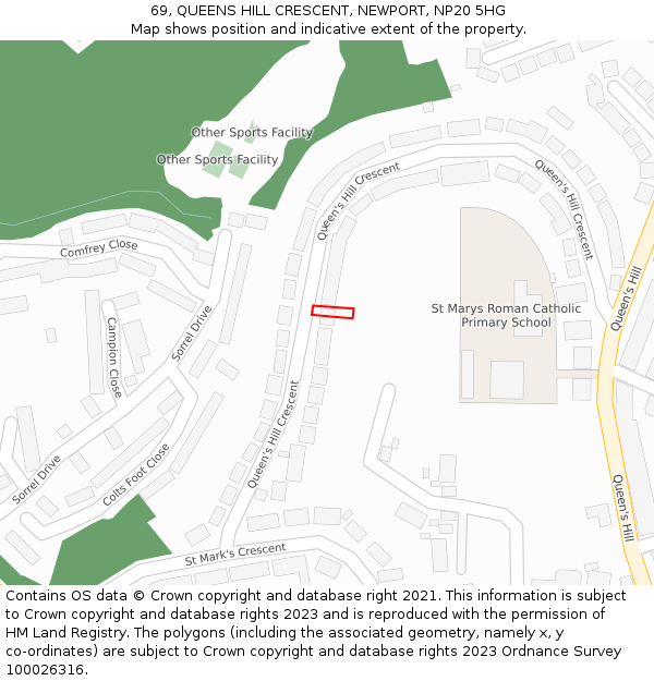 69, QUEENS HILL CRESCENT, NEWPORT, NP20 5HG: Location map and indicative extent of plot