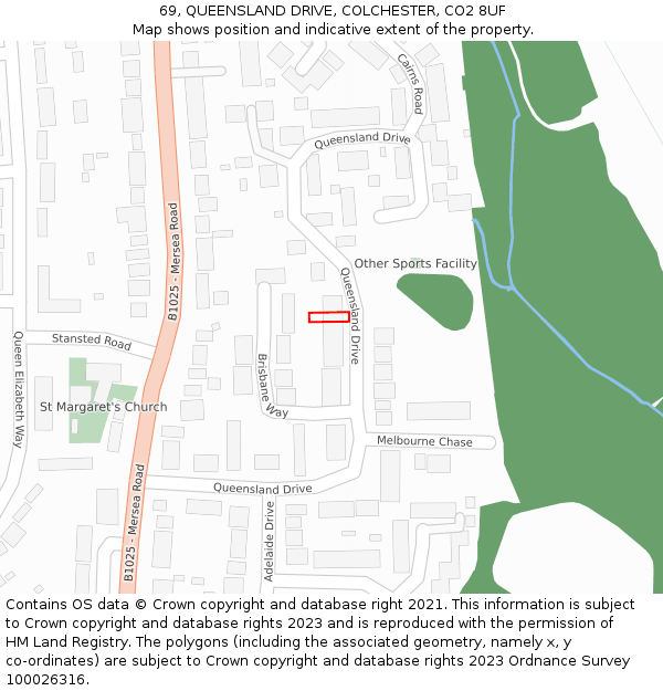 69, QUEENSLAND DRIVE, COLCHESTER, CO2 8UF: Location map and indicative extent of plot