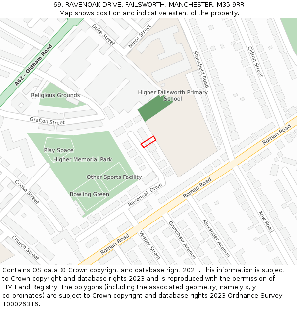 69, RAVENOAK DRIVE, FAILSWORTH, MANCHESTER, M35 9RR: Location map and indicative extent of plot