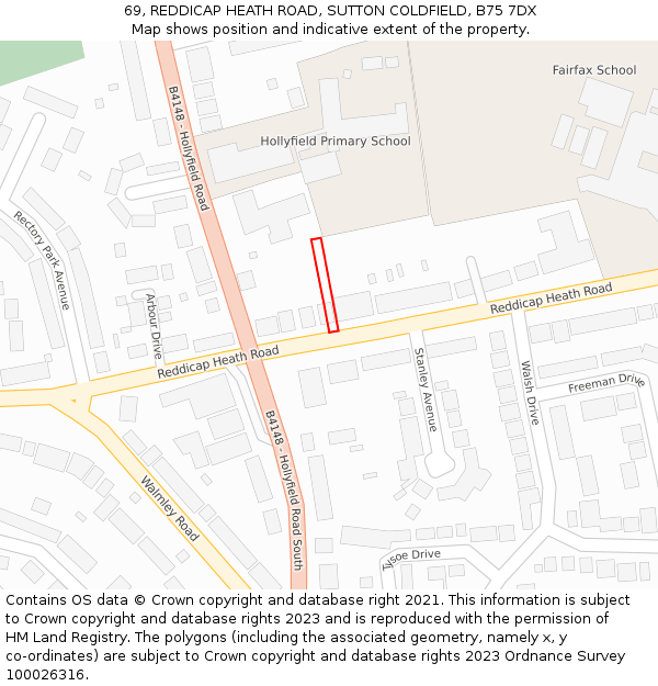 69, REDDICAP HEATH ROAD, SUTTON COLDFIELD, B75 7DX: Location map and indicative extent of plot