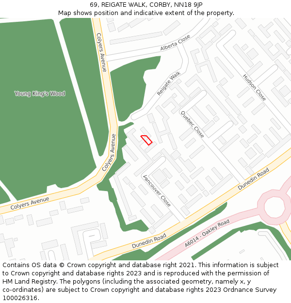 69, REIGATE WALK, CORBY, NN18 9JP: Location map and indicative extent of plot