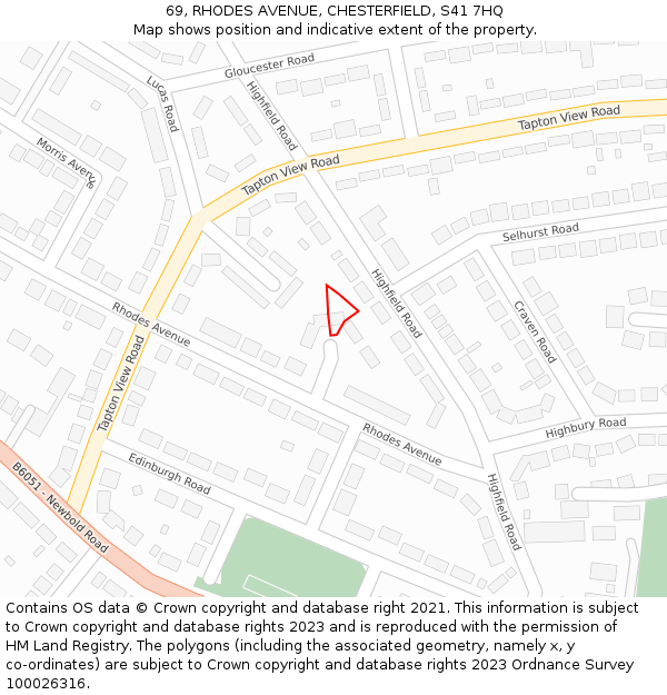 69, RHODES AVENUE, CHESTERFIELD, S41 7HQ: Location map and indicative extent of plot