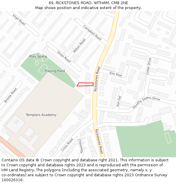 69, RICKSTONES ROAD, WITHAM, CM8 2NE: Location map and indicative extent of plot