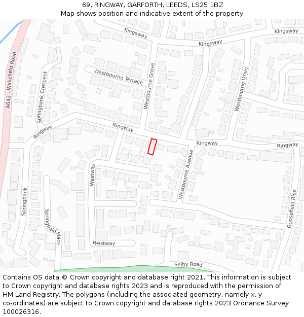69, RINGWAY, GARFORTH, LEEDS, LS25 1BZ: Location map and indicative extent of plot