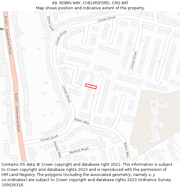 69, ROBIN WAY, CHELMSFORD, CM2 8AT: Location map and indicative extent of plot