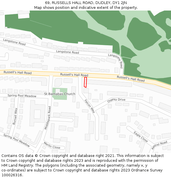 69, RUSSELLS HALL ROAD, DUDLEY, DY1 2JN: Location map and indicative extent of plot