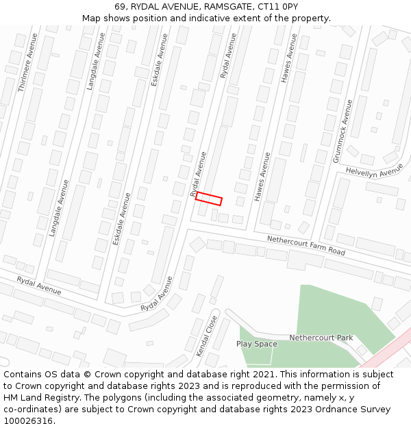 69, RYDAL AVENUE, RAMSGATE, CT11 0PY: Location map and indicative extent of plot