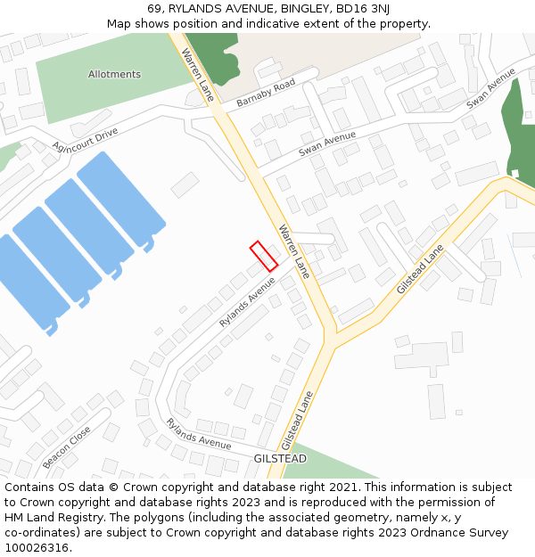 69, RYLANDS AVENUE, BINGLEY, BD16 3NJ: Location map and indicative extent of plot