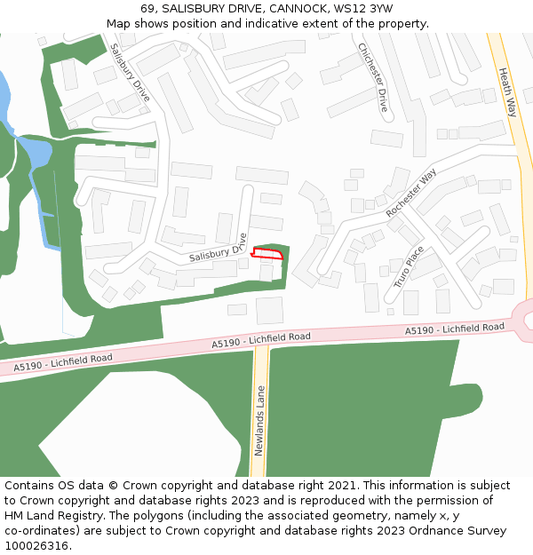 69, SALISBURY DRIVE, CANNOCK, WS12 3YW: Location map and indicative extent of plot