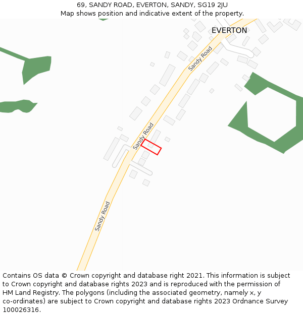 69, SANDY ROAD, EVERTON, SANDY, SG19 2JU: Location map and indicative extent of plot