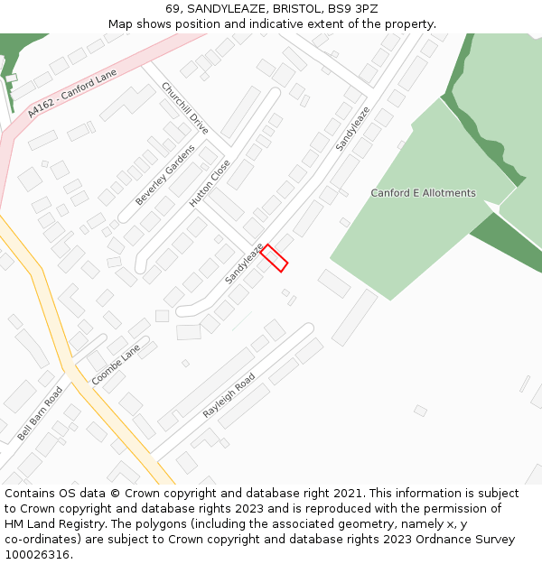 69, SANDYLEAZE, BRISTOL, BS9 3PZ: Location map and indicative extent of plot