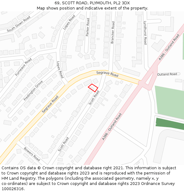 69, SCOTT ROAD, PLYMOUTH, PL2 3DX: Location map and indicative extent of plot