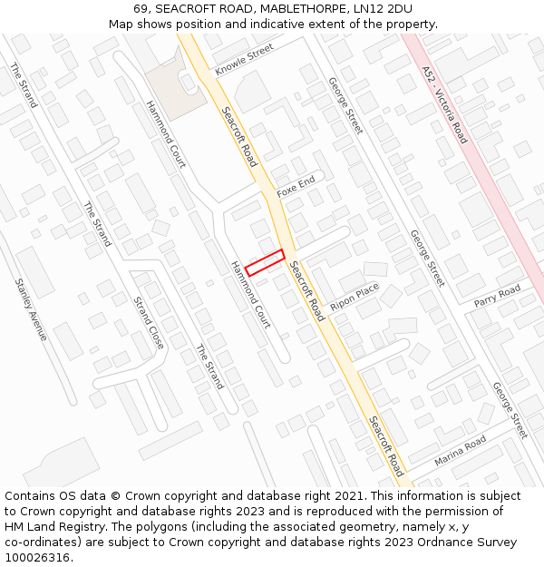 69, SEACROFT ROAD, MABLETHORPE, LN12 2DU: Location map and indicative extent of plot