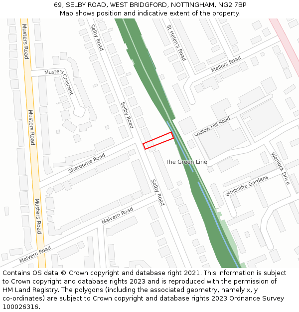 69, SELBY ROAD, WEST BRIDGFORD, NOTTINGHAM, NG2 7BP: Location map and indicative extent of plot