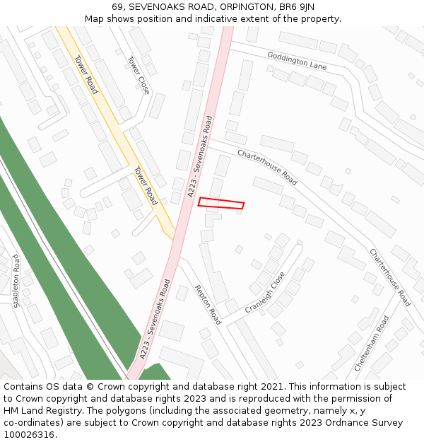 69, SEVENOAKS ROAD, ORPINGTON, BR6 9JN: Location map and indicative extent of plot