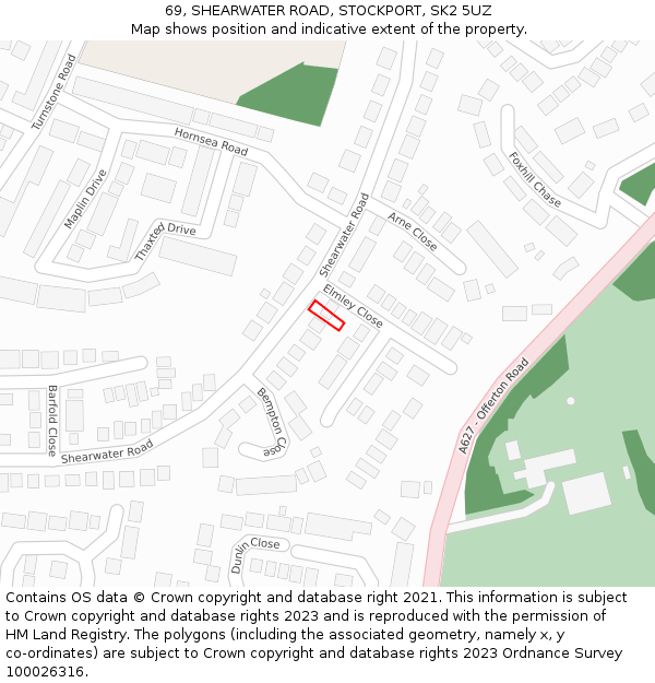 69, SHEARWATER ROAD, STOCKPORT, SK2 5UZ: Location map and indicative extent of plot