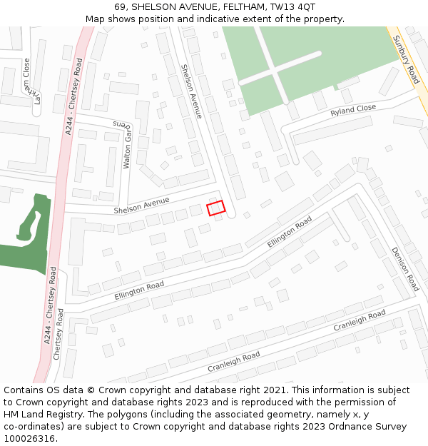 69, SHELSON AVENUE, FELTHAM, TW13 4QT: Location map and indicative extent of plot