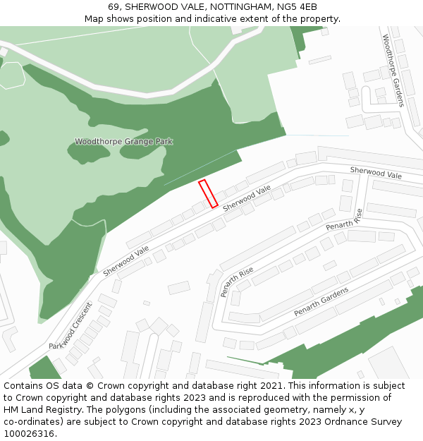 69, SHERWOOD VALE, NOTTINGHAM, NG5 4EB: Location map and indicative extent of plot