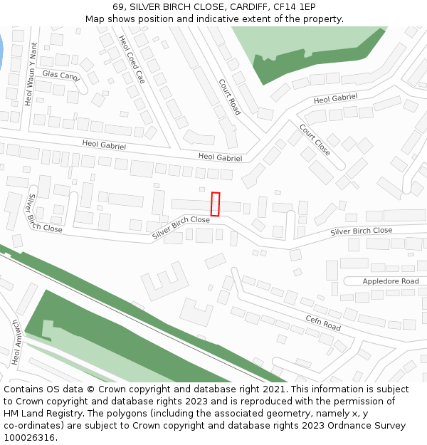 69, SILVER BIRCH CLOSE, CARDIFF, CF14 1EP: Location map and indicative extent of plot