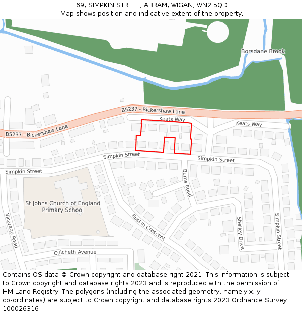 69, SIMPKIN STREET, ABRAM, WIGAN, WN2 5QD: Location map and indicative extent of plot