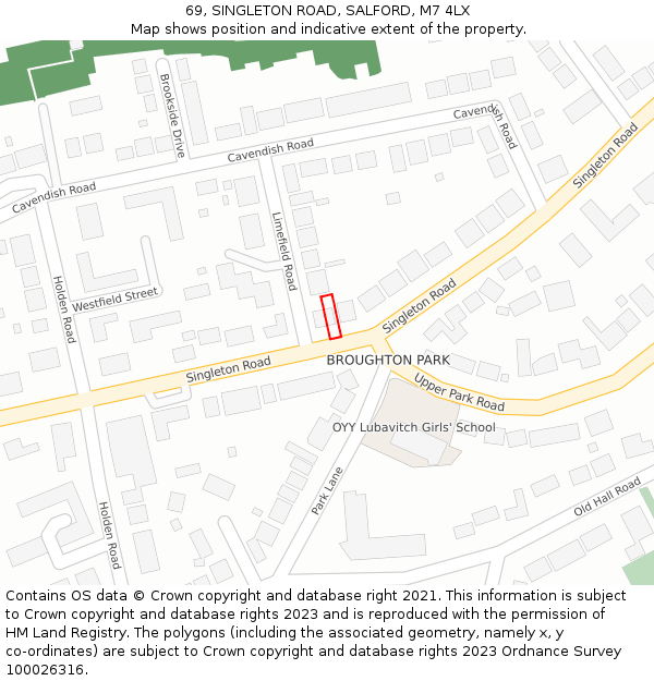 69, SINGLETON ROAD, SALFORD, M7 4LX: Location map and indicative extent of plot