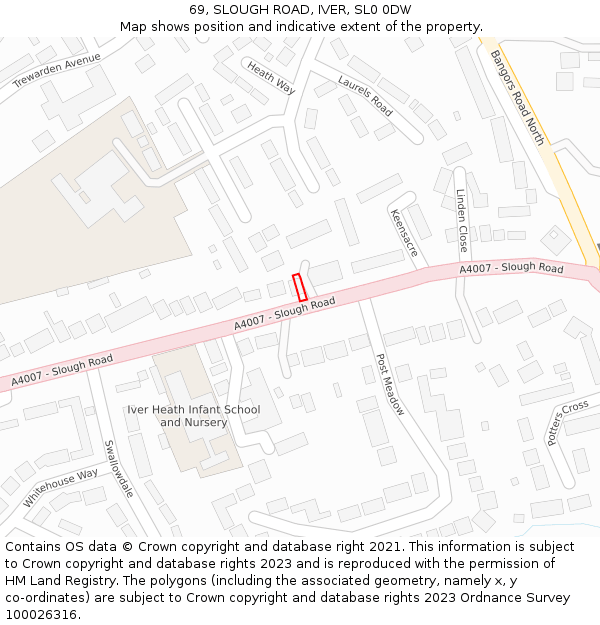 69, SLOUGH ROAD, IVER, SL0 0DW: Location map and indicative extent of plot