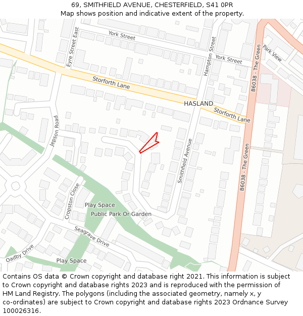 69, SMITHFIELD AVENUE, CHESTERFIELD, S41 0PR: Location map and indicative extent of plot