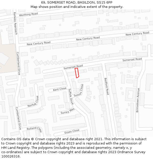 69, SOMERSET ROAD, BASILDON, SS15 6PP: Location map and indicative extent of plot