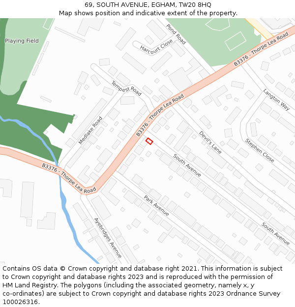 69, SOUTH AVENUE, EGHAM, TW20 8HQ: Location map and indicative extent of plot