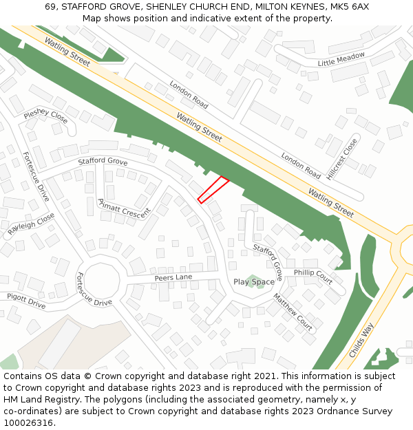 69, STAFFORD GROVE, SHENLEY CHURCH END, MILTON KEYNES, MK5 6AX: Location map and indicative extent of plot