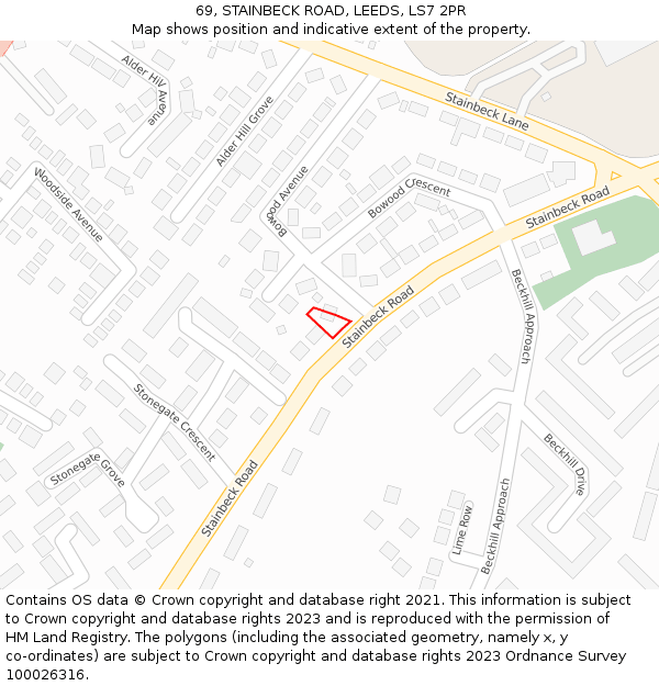 69, STAINBECK ROAD, LEEDS, LS7 2PR: Location map and indicative extent of plot