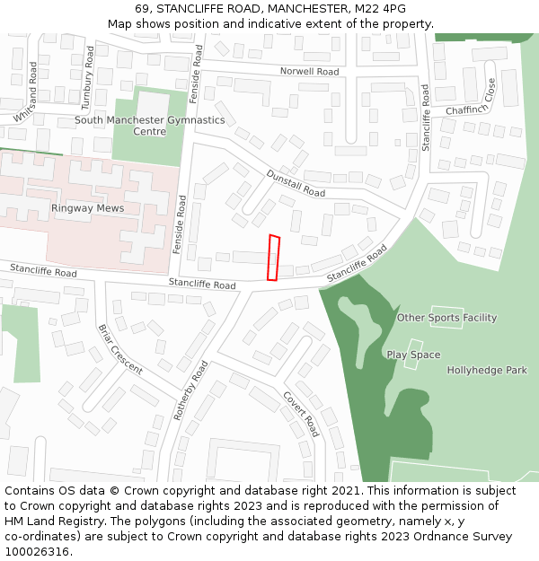 69, STANCLIFFE ROAD, MANCHESTER, M22 4PG: Location map and indicative extent of plot