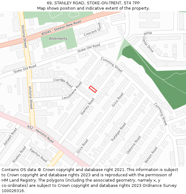 69, STANLEY ROAD, STOKE-ON-TRENT, ST4 7PP: Location map and indicative extent of plot