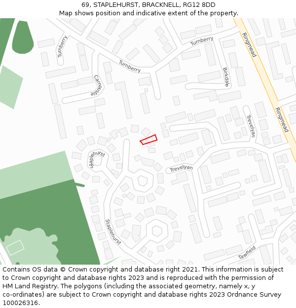 69, STAPLEHURST, BRACKNELL, RG12 8DD: Location map and indicative extent of plot