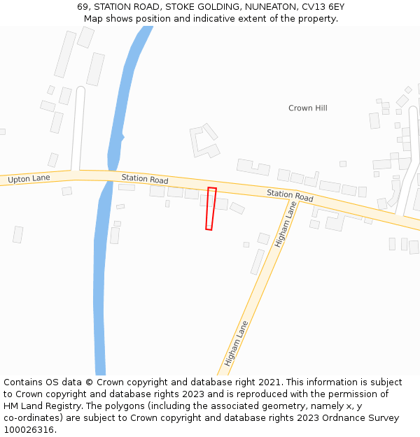 69, STATION ROAD, STOKE GOLDING, NUNEATON, CV13 6EY: Location map and indicative extent of plot