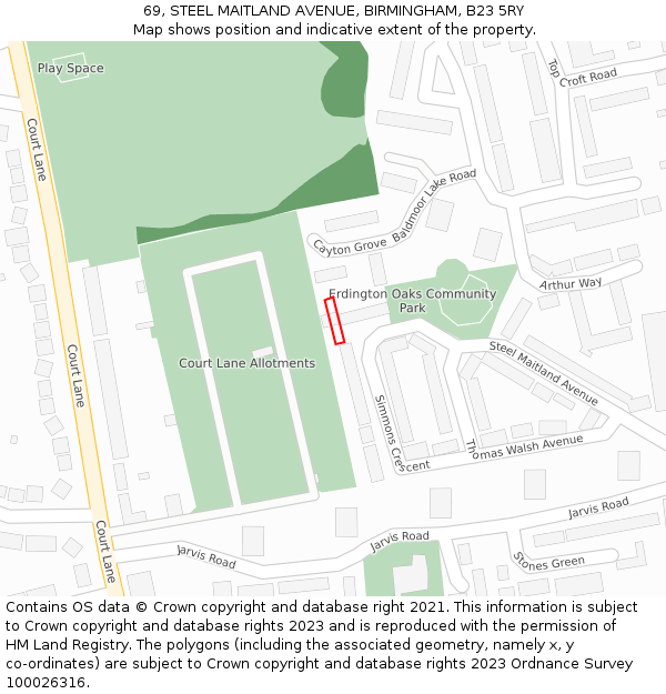 69, STEEL MAITLAND AVENUE, BIRMINGHAM, B23 5RY: Location map and indicative extent of plot