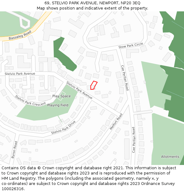 69, STELVIO PARK AVENUE, NEWPORT, NP20 3EQ: Location map and indicative extent of plot
