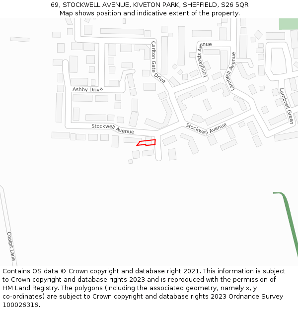 69, STOCKWELL AVENUE, KIVETON PARK, SHEFFIELD, S26 5QR: Location map and indicative extent of plot