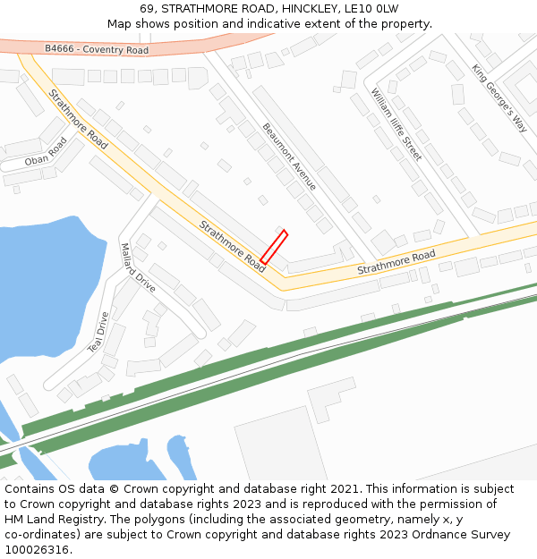 69, STRATHMORE ROAD, HINCKLEY, LE10 0LW: Location map and indicative extent of plot