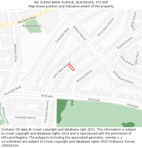 69, SUNNY BANK AVENUE, BLACKPOOL, FY2 9NF: Location map and indicative extent of plot