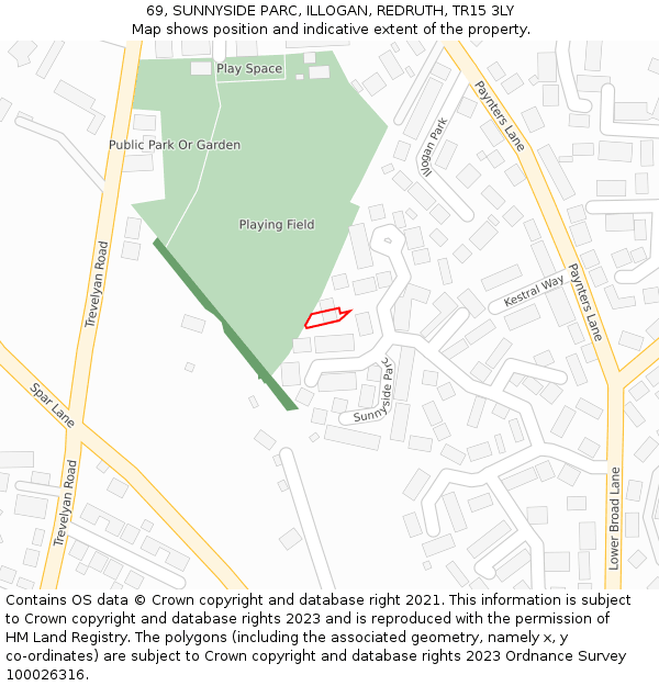 69, SUNNYSIDE PARC, ILLOGAN, REDRUTH, TR15 3LY: Location map and indicative extent of plot