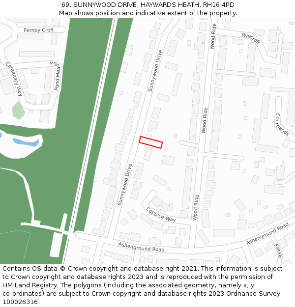 69, SUNNYWOOD DRIVE, HAYWARDS HEATH, RH16 4PD: Location map and indicative extent of plot